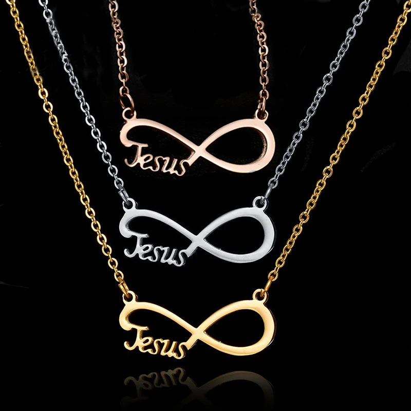 

Christian Stainless Steel Infinite Letter Jesus Pendant Necklace Alphabet Jesus Love Infinity Necklace For Women Jewelry