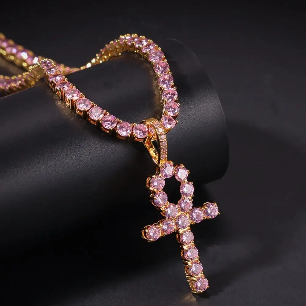 

Designer Pink Diamond Custom purple diamond cross cz pendant necklace