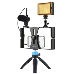 PULUZ 4 in 1 Dual Handheld Stabilizer Filmmaking Recording Vlogging Video Rig Kits with Microphone for iPhone Smartphones
