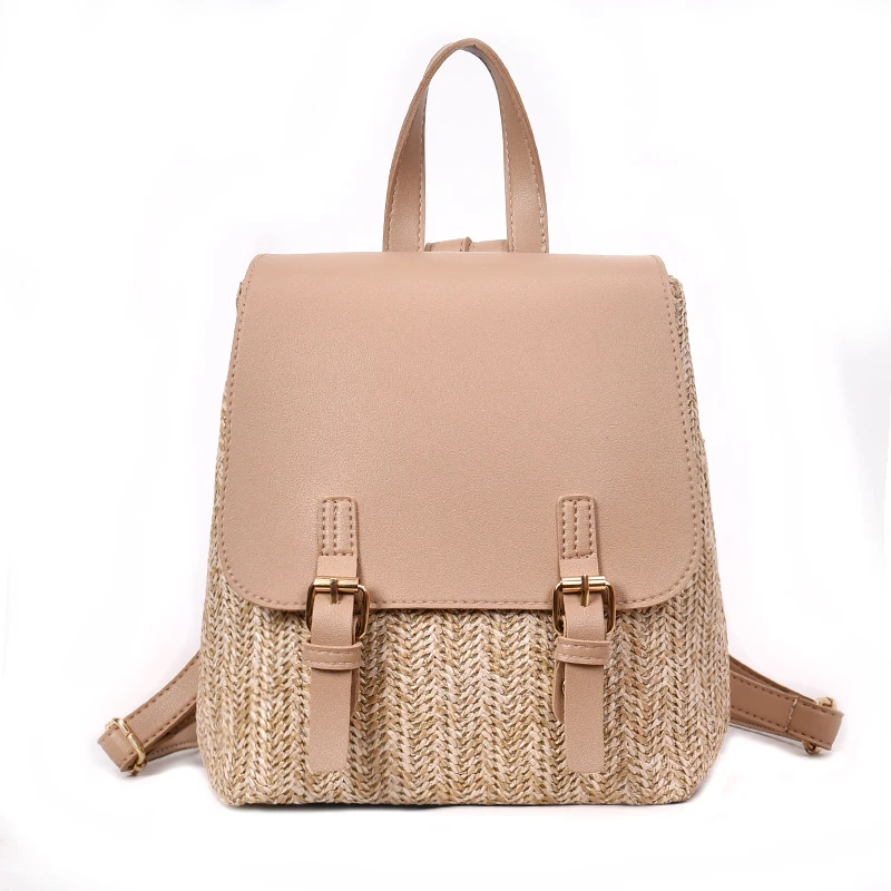 

Unique straw weave leather backpack high school bags wholesale backpacks from china