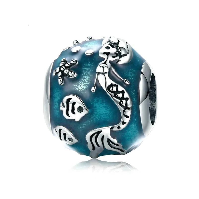 

100% 925 Sterling Silver Mermaid's Missing Enamel Fish Ocean Charm Beads Fit Charm Bracelet Bangles Jewelry Making BAMOER