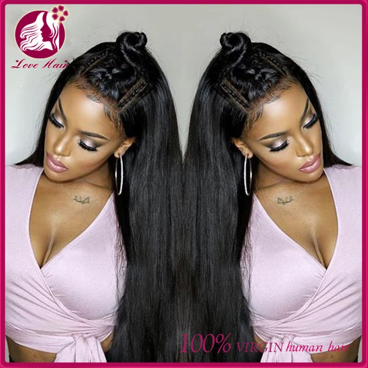 

9A Virgin Brazilian Full 360 Lace Frontal Wig straight Pre Plucked Human Hair 360 Lace Front Wigs with Baby Hair, Natural black/ #1b color