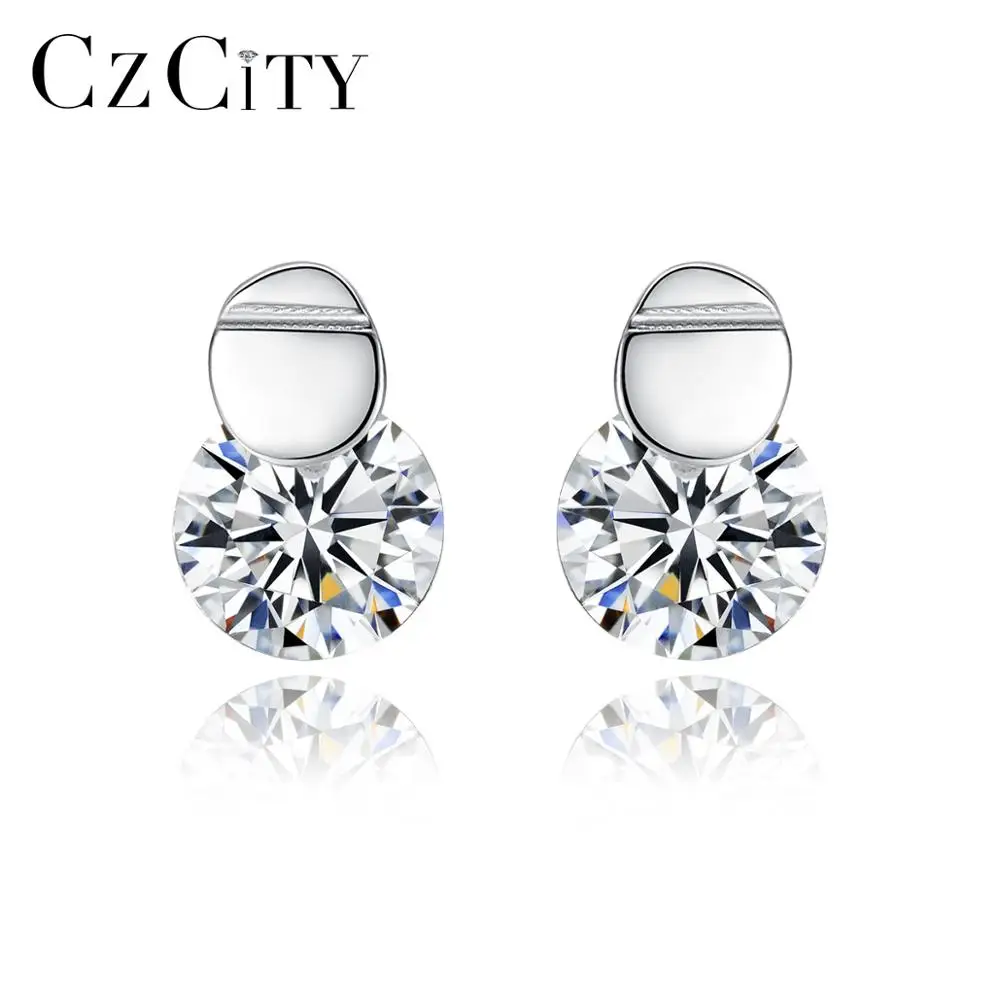 CZCITY Wedding Cubic Zirconia  925 Sterling Silver Simple Stud Earrings Korean Style Earring for Girls Wholesale