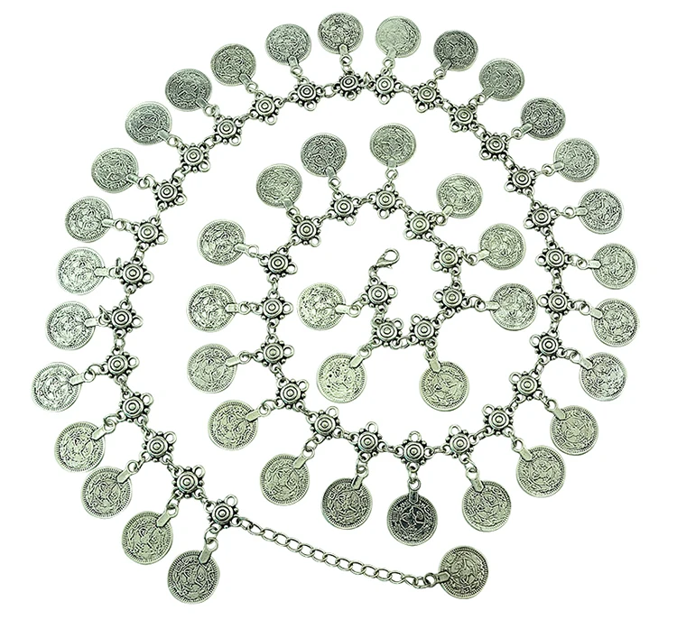 

Silver Metal Coin Dangle Bohemian Shimmy Belly dance belt body chain