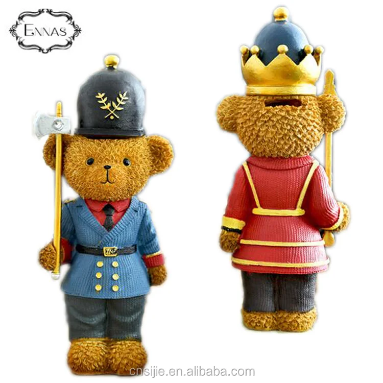 Custom polyresin Christmas bear nutcracker soldier coin bank for Christmas