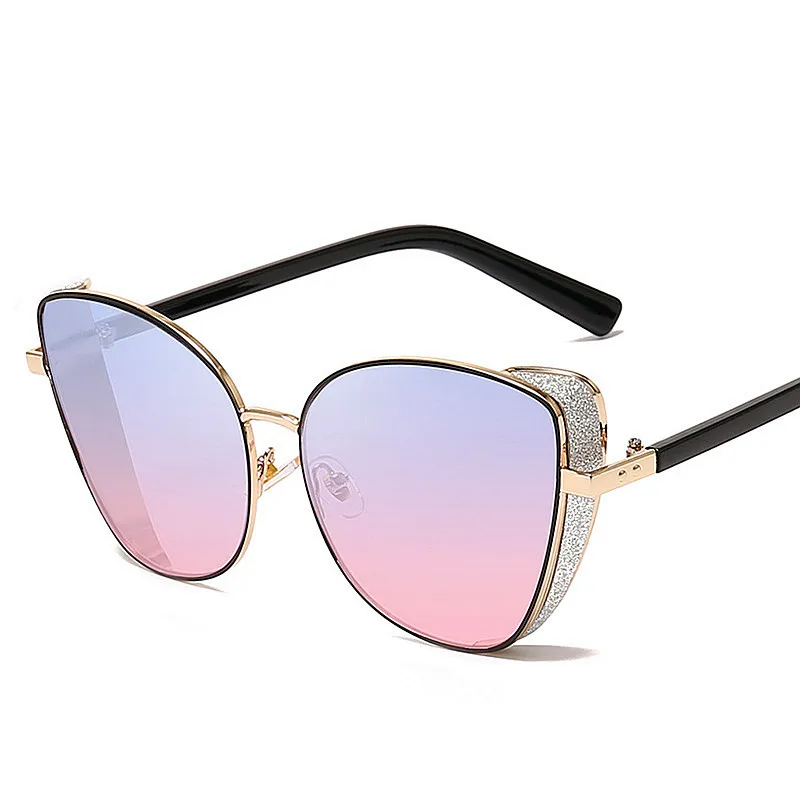 

Hot Selling Luxury Glitter Frame Steampunk Sunglasses Women Ladies Gradient Cat Eye Sunglasses 2019