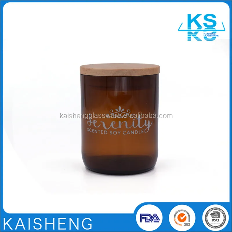 
Wholesale recycled amber glass har with wooden top with OEM logo 