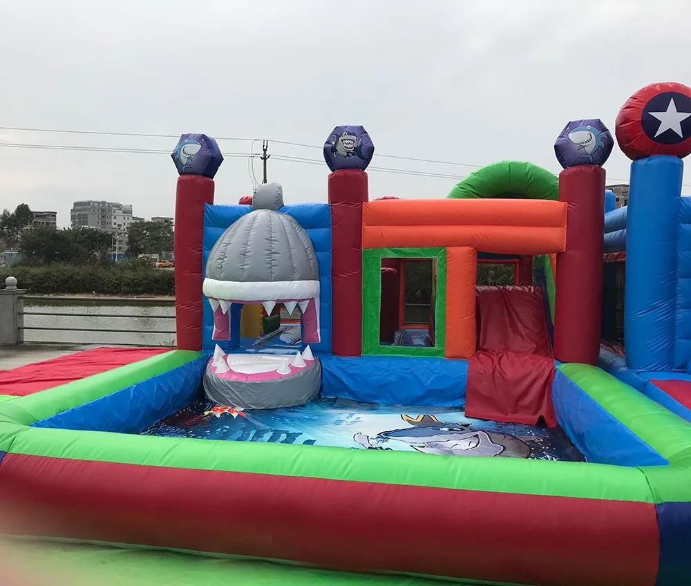 Commerical Banzai Inflatable Shark Water Slide With Bounce House For