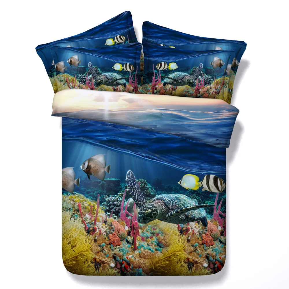 3D Double Size Duvet cover Bedding Set with Aquarium design Fish Coral, Sea