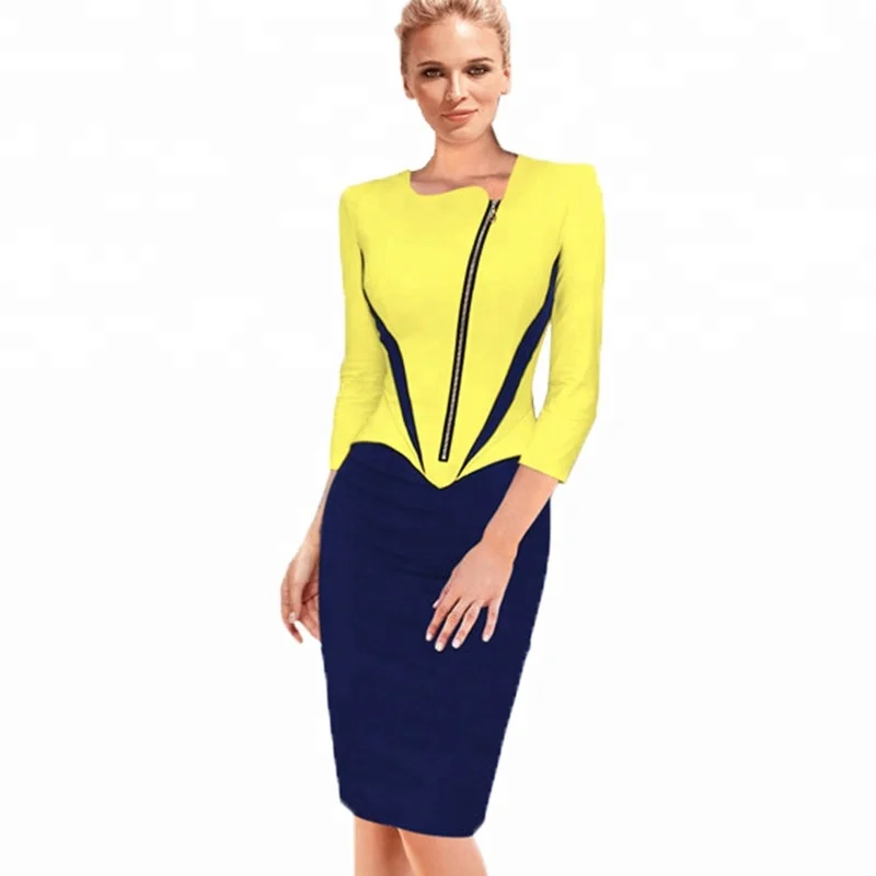 

3/4 Sleeve Women One-Piece Casual Bodycon Elegant Work Office Career Dress, Customized