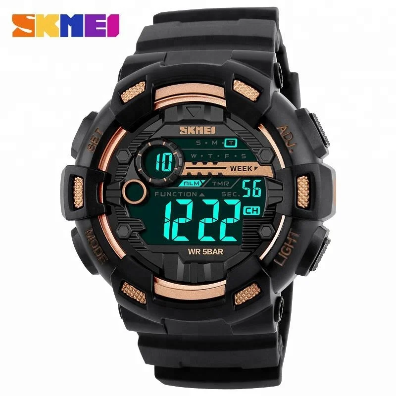 

skmei 1243 jam tangan watches men sport waterproof, Gold/black/red