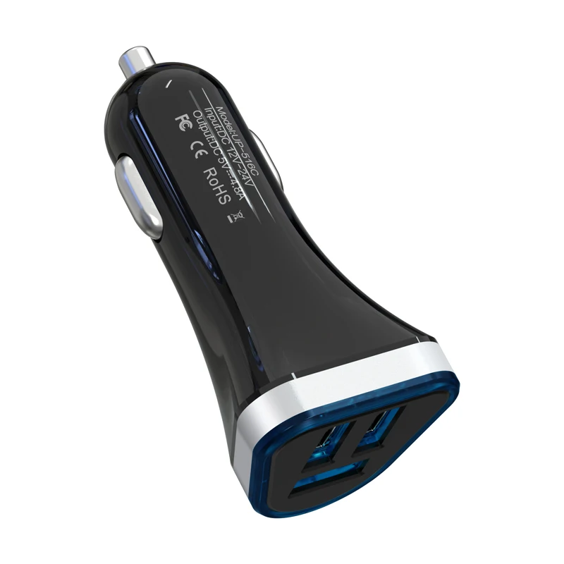 

4.8A 5V 3 USB Car Charger Adapter LED Light Fast Charging for Cell Phone, Black