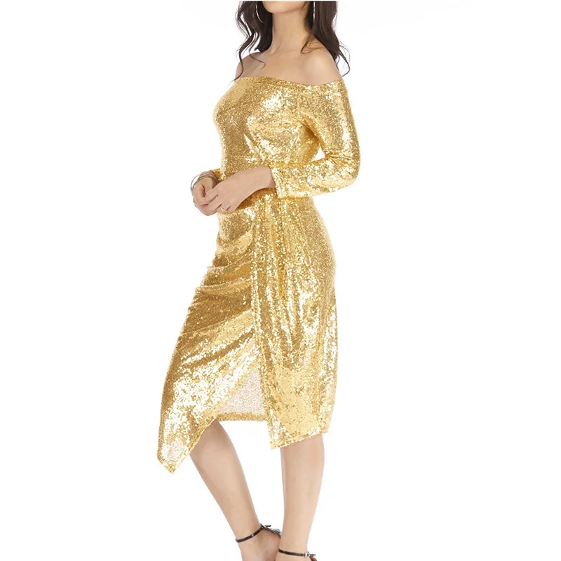 

New Design Sexy Off Shoulder Evening Dress Women Irregular Dress Sequin Elegant Evening Dresses, Gold,silver,black,blue