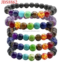 

Hot Selling natural stone energy gemstone essential oil 7 chakra diffuser elastic bracelet