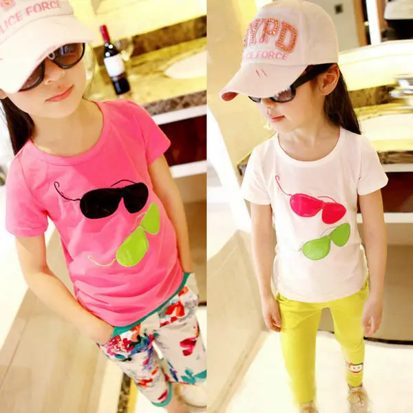 Factory Price Girls Pullover Glasses Pattern Printed T shirt Baby Kids Summer Tee Shirt Tops Clothing