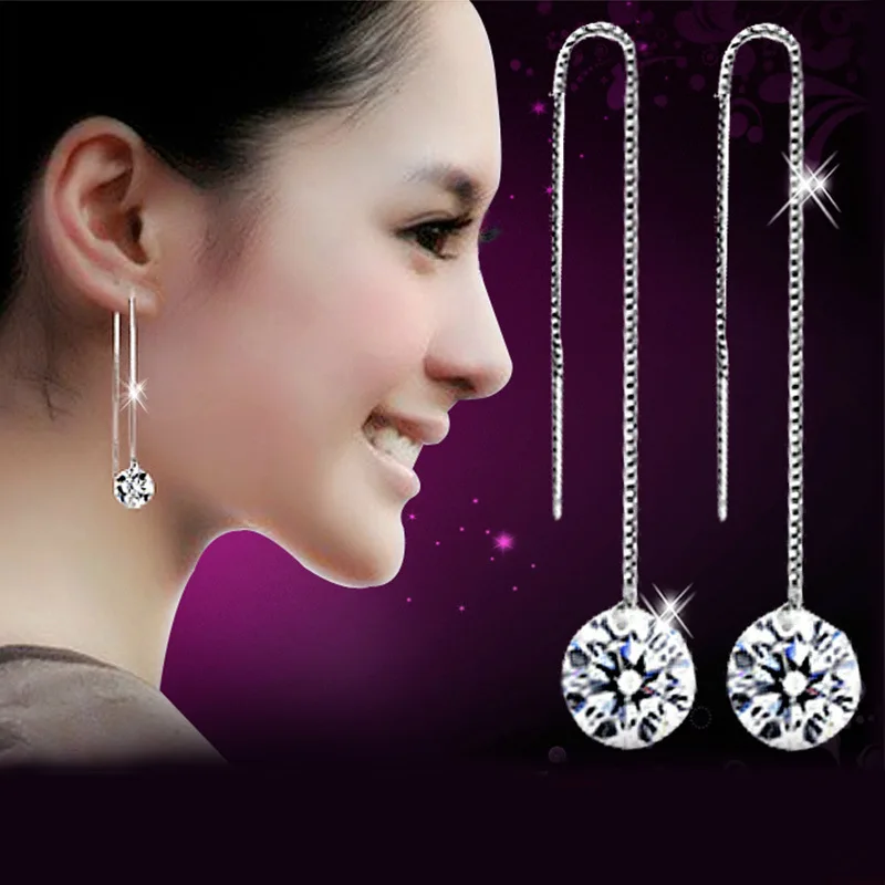 

Nice! Platinum plated 8mm Cubic Zircon Crystal Gracious Long Line Drop Earrings, N/a