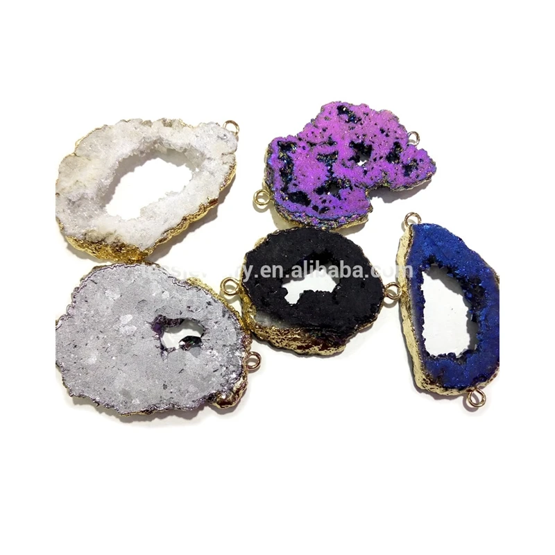 

Factory price connector natural agate slice semi-precious stone geode druzy pendant jewelry, White agate slice