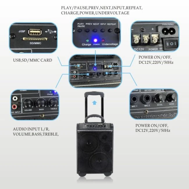 6" Portable Pa Audio Speaker System With Wireless Handheld Microphone