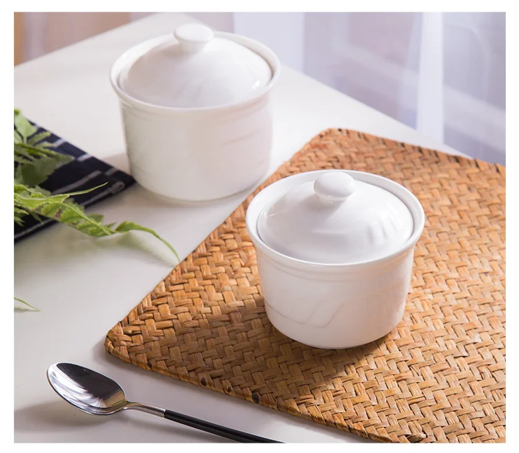 Chinese 4" 4.5" White Ceramic Soup Tureen Ladle