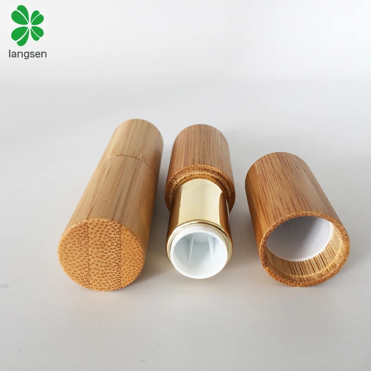 Empty bamboo lipstick tube container