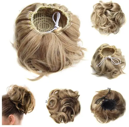 

DEKEY Synthetic Curly Chignon Women's Elastic Hair Bun Drawstring Clip In Donut Hair Buns 60g/pc, As picture