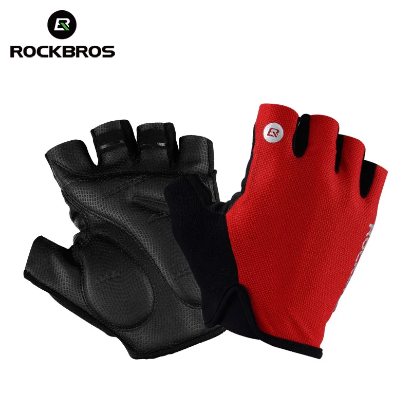 

ROCKBROS Bicycle Bike Half Fingger Gloves Shockproof Breathable Men Women Summer MTB Mountain Sports Cycling Clothings Gloves, Black/red