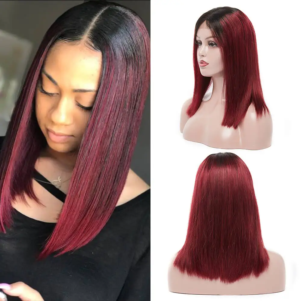 Megalook 180 Density Glueless Remy Peruvian Human Hair Ombre Dark Red 99j Lace Front Short Wavy Bob Wig Buy Short Wavy Bob Wig Lace Front Wigs 99j