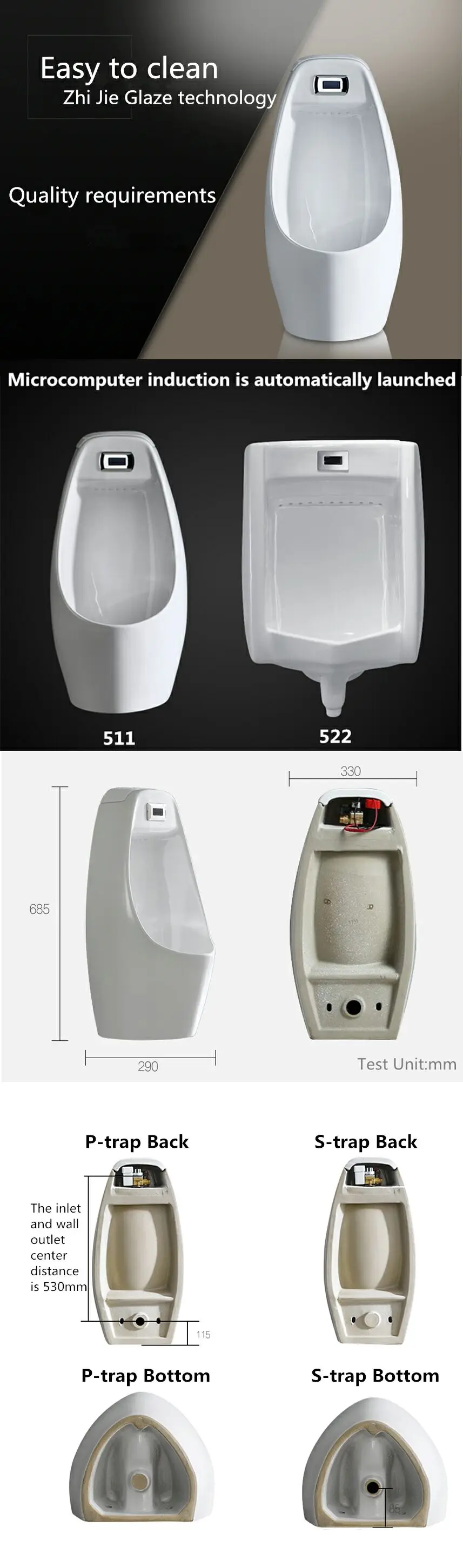 Automatic Sensor Men Urinal Bowl Fkush Valve Wall Hung Mounted Ceramic