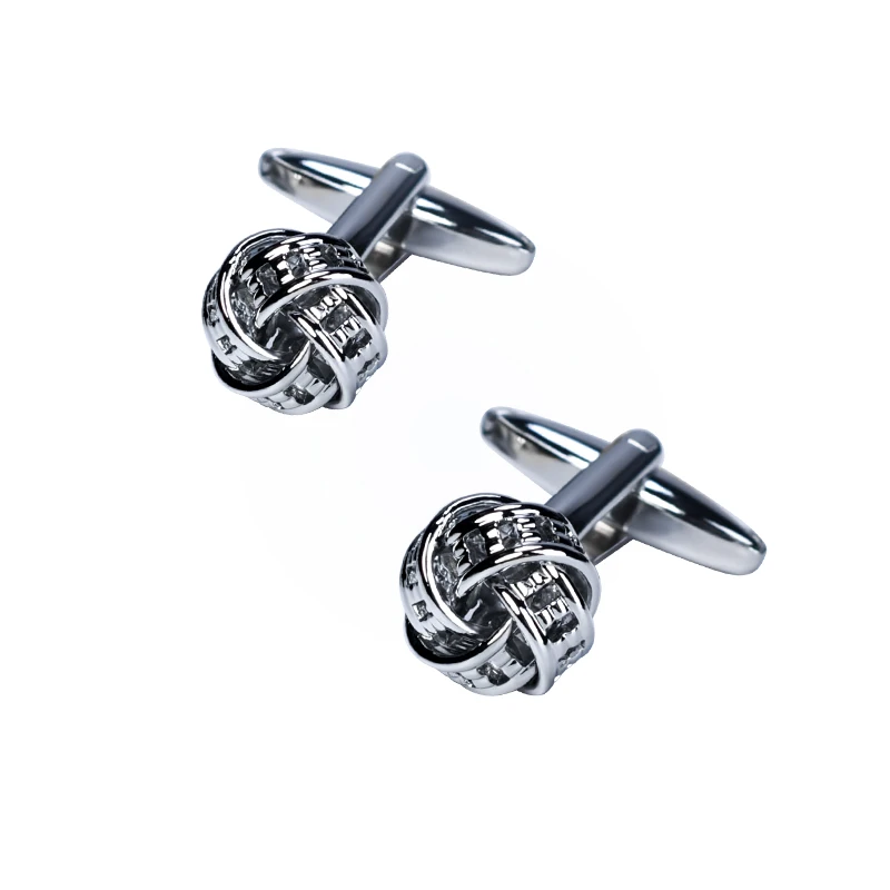 

Two Color Cufflinks Business Wedding Silver Knot Cufflinks for Shirt with Gift Box, Silver and gold color