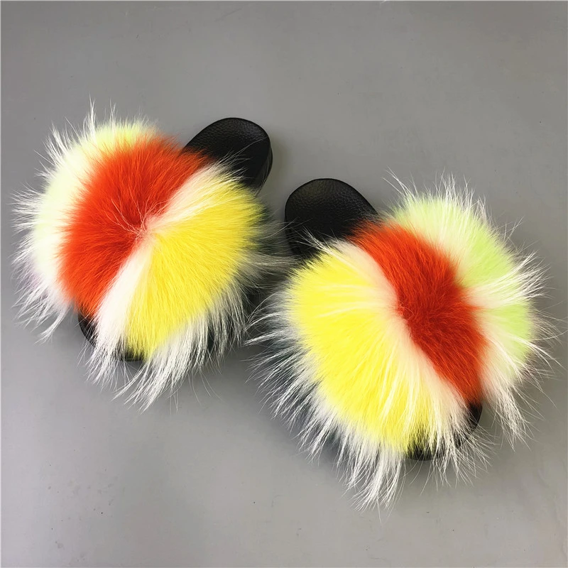 

Beautiful Style New Design Fur Slippers Ladies Women Summer Fox Fur Shoes Custom Wholesale Cute Real Fox Fur Sliders, Picture