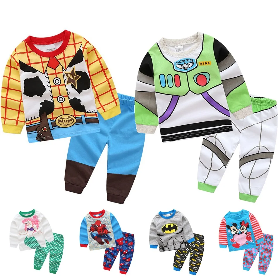 Kids Pajamas Clothes Cartoon Woody Buzz Light year Sleepwear Children Boys Girls Minnie Mermind  Elsa Homewear Pajamas Set