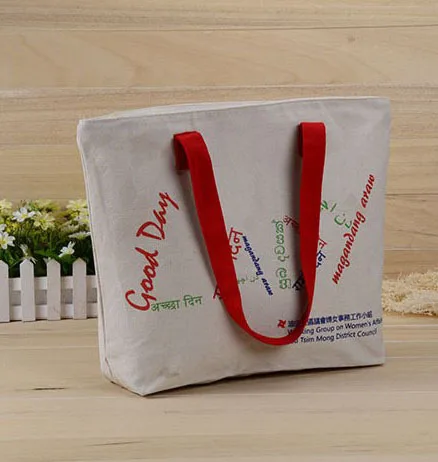 

logo printing custom canvas tote bag WITH ZIPPER, Colorful