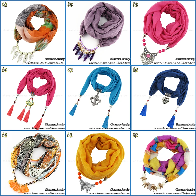 European Fashion Long Scarf Necklaces With Alloy Beads Lady Jewelry