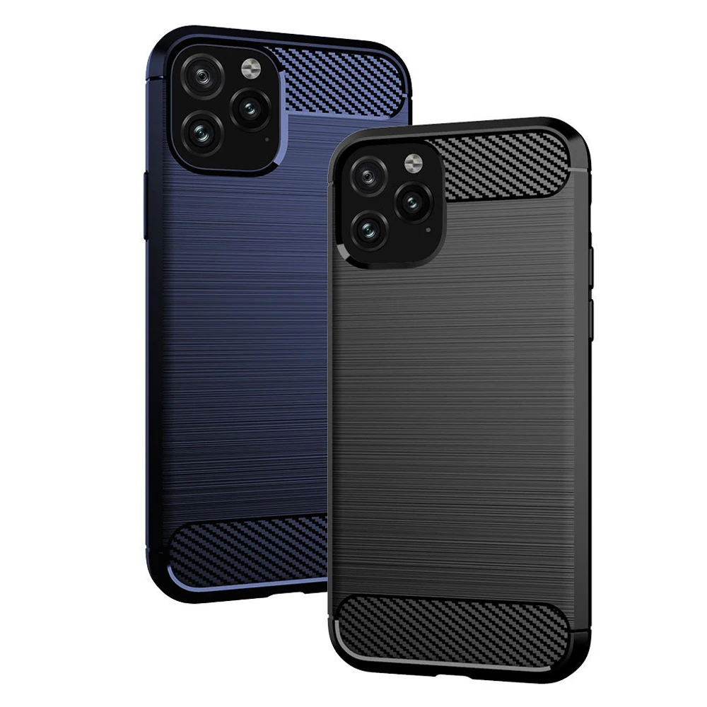 

For iPhone 11 Pro Max Carbon Fiber TPU Shockproof Phone Cases, Black, blue, gray