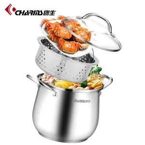Image of Prestige Cook Stock Pot Belly Cookware Tall Stainless Steel 8QT Pasta Pot With Strainer 20cm Soup Pot