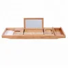 Natural Premium Bamboo Bath Tray with Extending Sides, Reading Rack, Wine Glass, Book and Mirror