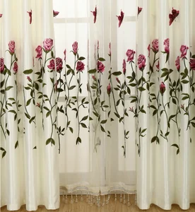 Image of Embroidery 100% polyester curtain with voile fabric