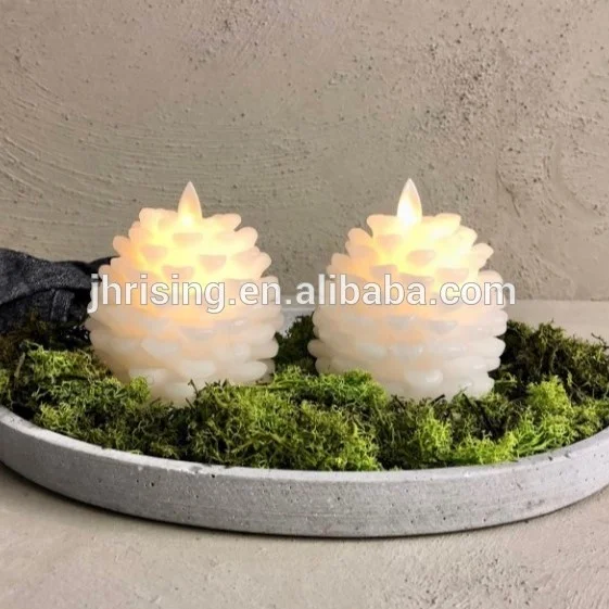 Real effect moving flame led wax pinecone shaped Christmas candles