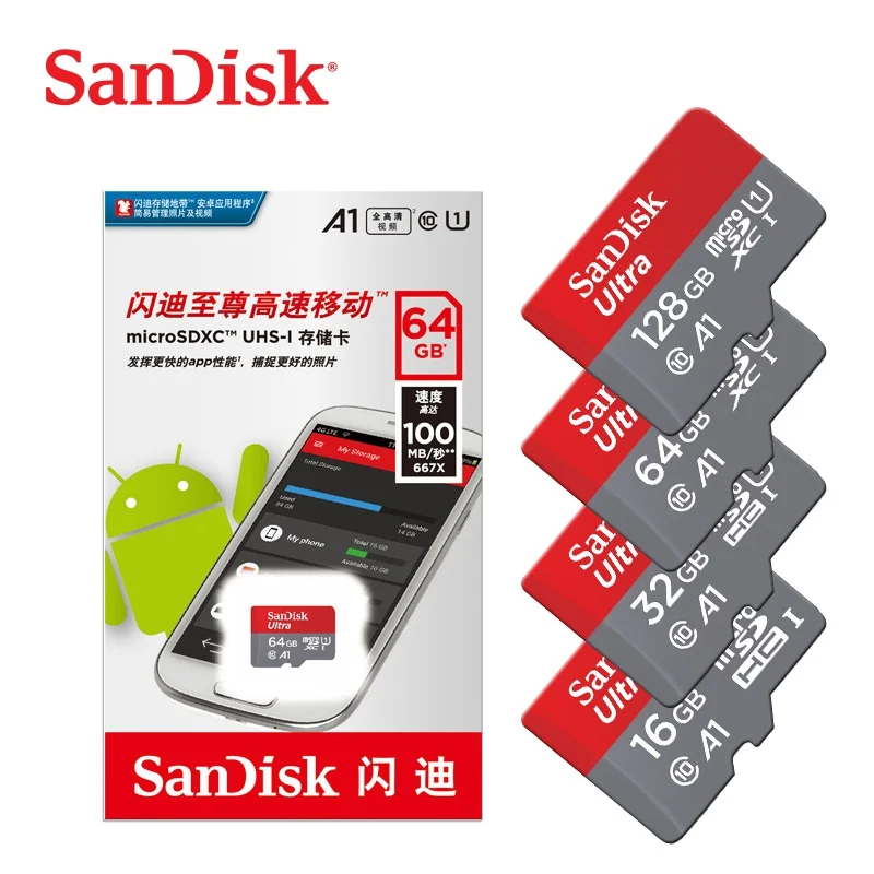 

Original sandisk class10 16gb 32gb 64gb 128gb 100MB/S flash memory Mobile phone micro sd card, Red+gray