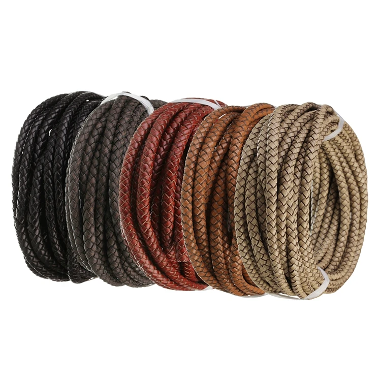 

Round Braided Genuine Leather Cord Coffee Cow Leather Cords String Rope Bracelet Findings Diy Jewelry Making