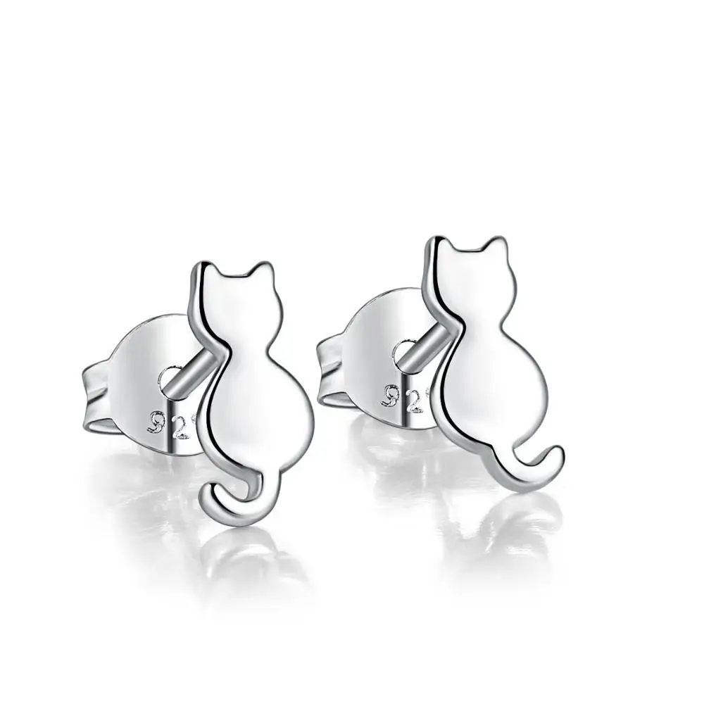 

New Style Lovely Cat Shaped 100% Real 925-Sterling-Silver Stud Earrings S925 Fine Jewelry For Women Party Gift EY170, N/a