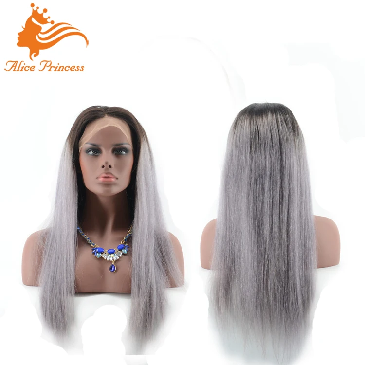 

Best Quality Hot Sale Two Tone Straight Human Hair Wig Ombre Gray Lace Front Wig With Stretch Lace Back, N/a