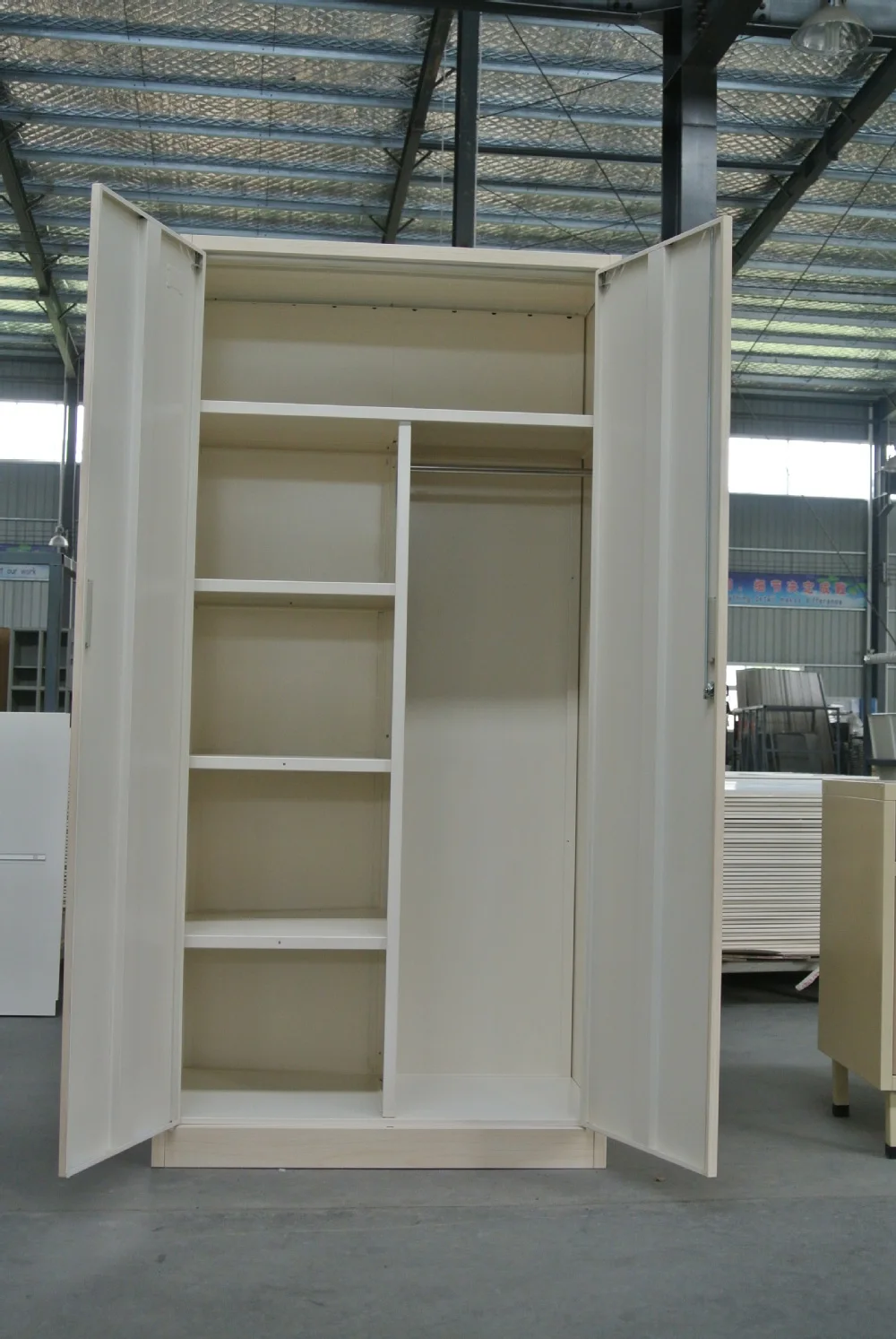 Wooden Color Design Steel Wardrobe Clothes For Bedroom Swing 2