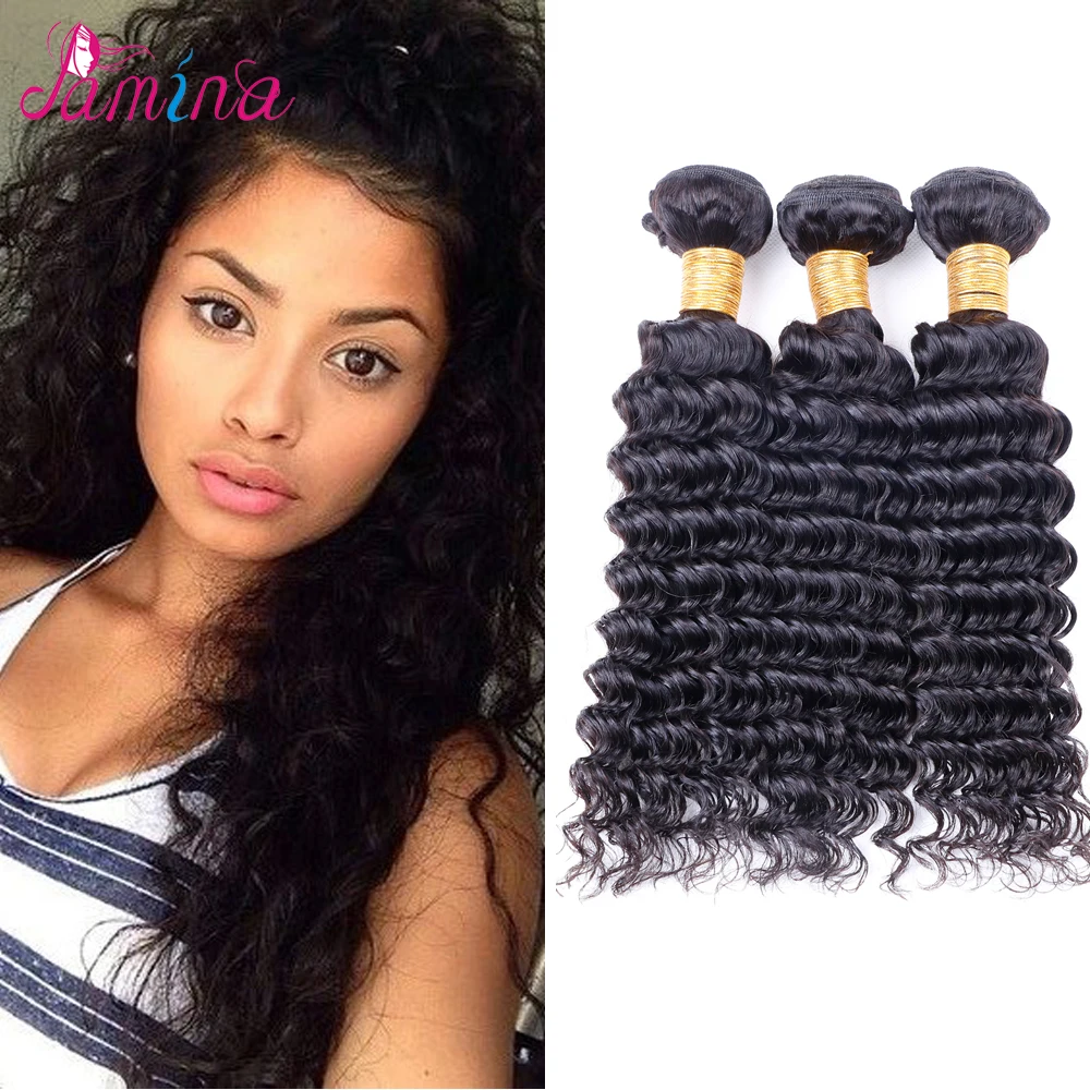 

2017 New Human Hair Virgin Brazilian Hair Weave Bundle Deep Wave Brazilian Hair, Natural black color;can be dyed any color