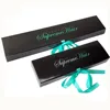 Wholesale custom folding rectangle black hair extension box with burgundy bow wigs packaging boxes paper boxes with branding