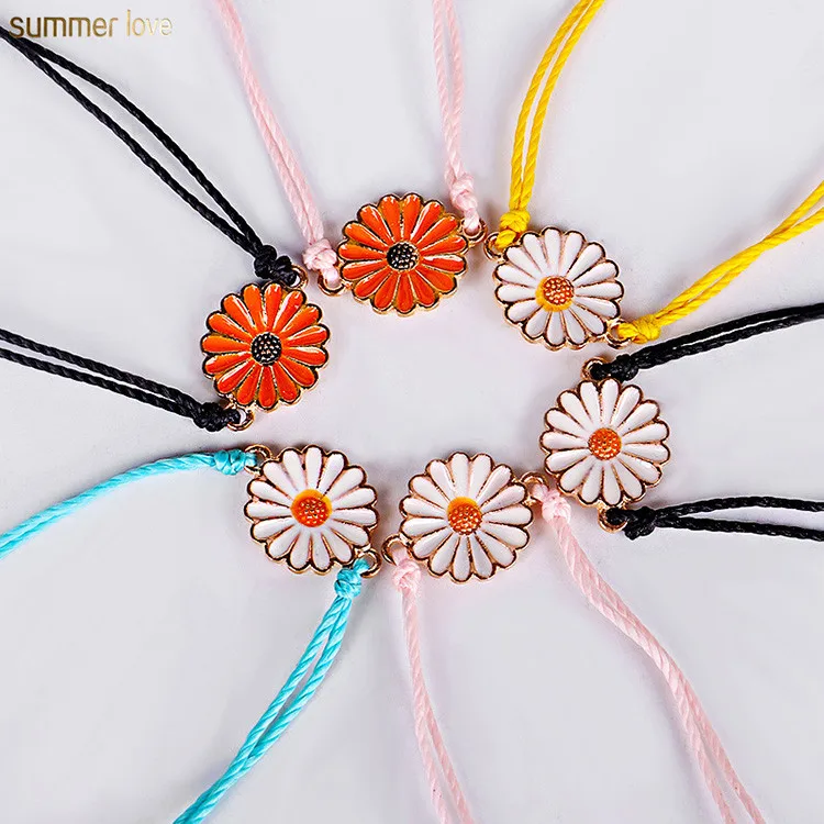 

Handmade Daisy Multicolor  Woven Wax Line Sun Flower Friendship String Rope Bracelet Braided Hand Strap Women Jewelry, Colorful