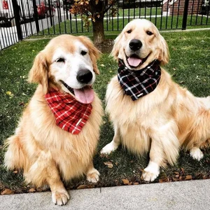 Image of Amazon Topsellers 2019 New Design Premium Small Big Plaid Flannel Cotton Wholesale Custom Logo Pet Dog Scarf Bandana