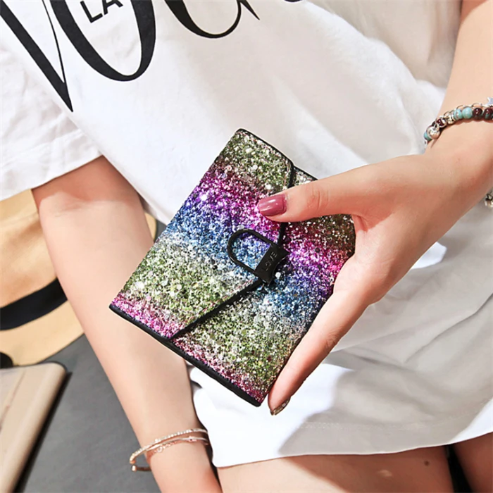 Wholesale korean style fashion vintage sequin short wallet for lady