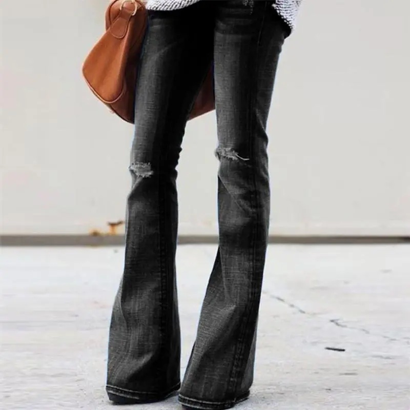 

Hot Sale Slim Women Fashion Broken Hole Bell Flare Jeans