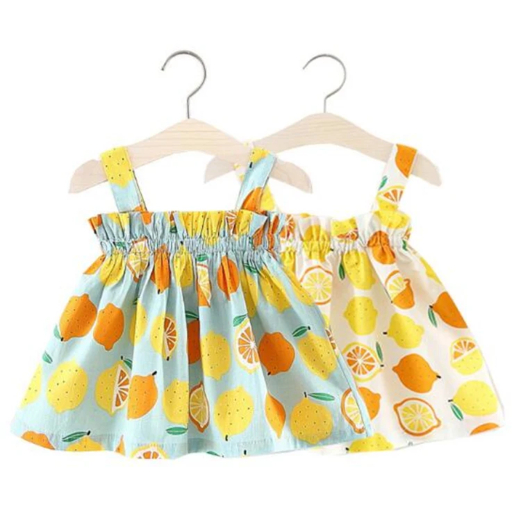 

Wholesale Cute Lemon Kids Floral Dress Cotton Children Girls Summer Dress